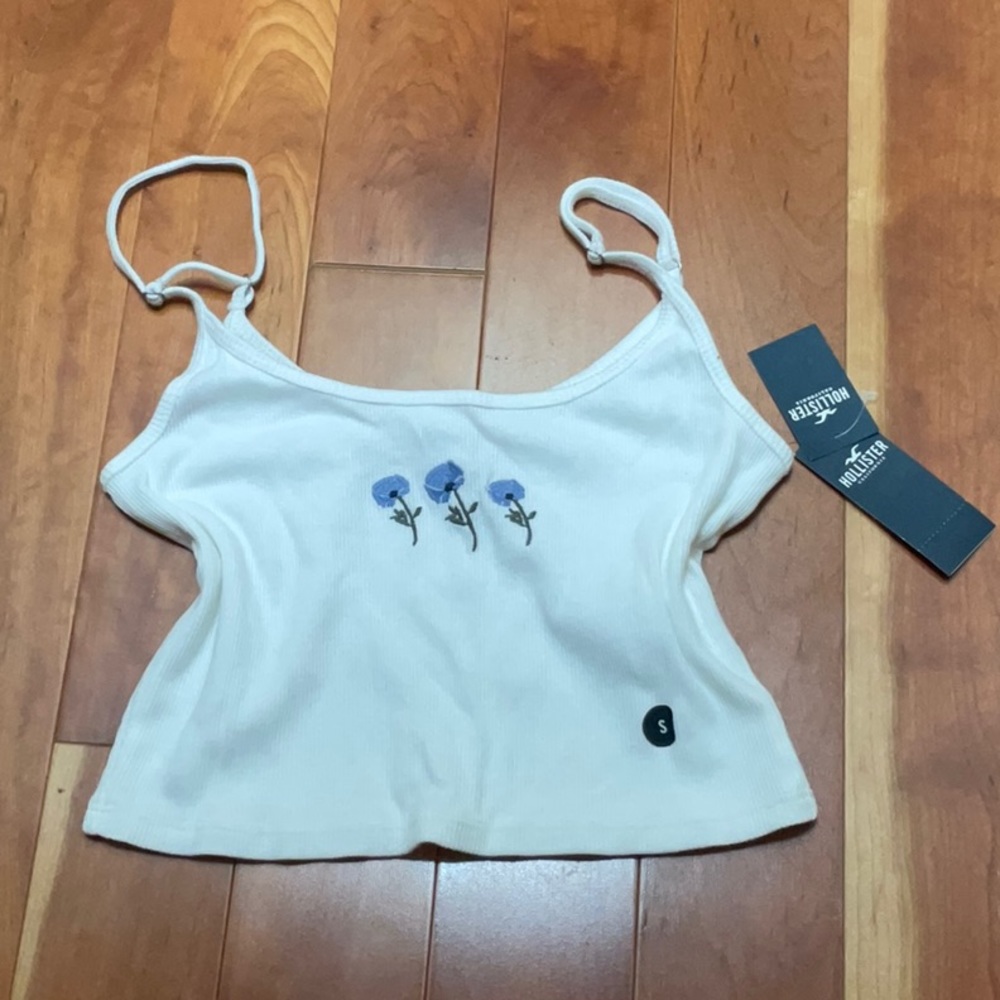 Hollister White Embroidered Tank